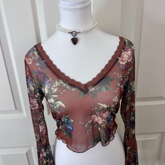 Sheer Brown Bell Sleeve Top - Picture 2 of 5